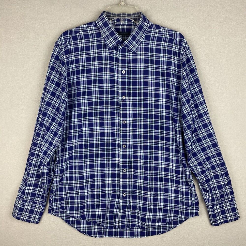 Zachary Prell Shirt Mens Large Blue White Plaid Button Up Long Sleeve Casual